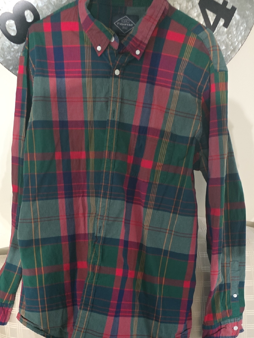 St. John's Bay Red, Green and Blue Plaid Button-Down Shirt